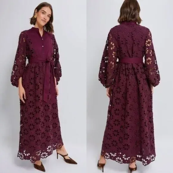 TUCKERNUCK Women’s Merlot Lace Calliope Dress Size L Long Balloon Sleeve Boho - Picture 1 of 16